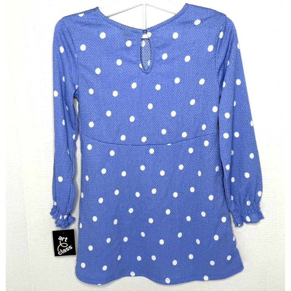 Art Class Girls Blue Polka Dot Textured Woven Long Sleeve Dress Size S 6/7 NEW! - Picture 6 of 10